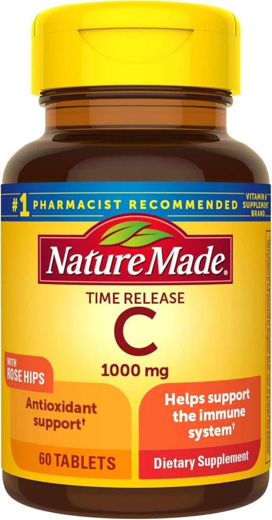 Nature Made Vitamin C 1000 mg Time Release Tablets with Rose Hips, 60 Count (Packaging May Vary)