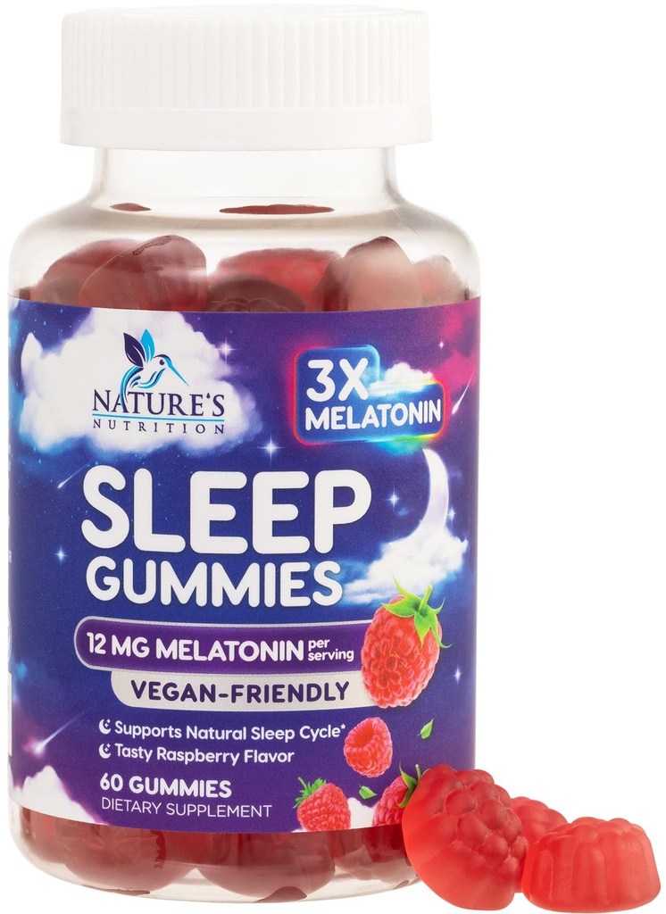 大人のための眠るガミー 余分な強さ - 12 mg の Melatonin の睡眠のガミー の補足、Vegewel、非 GMO のグルテンフリー、Gomitas のパラ ドーマー、60 のガミー