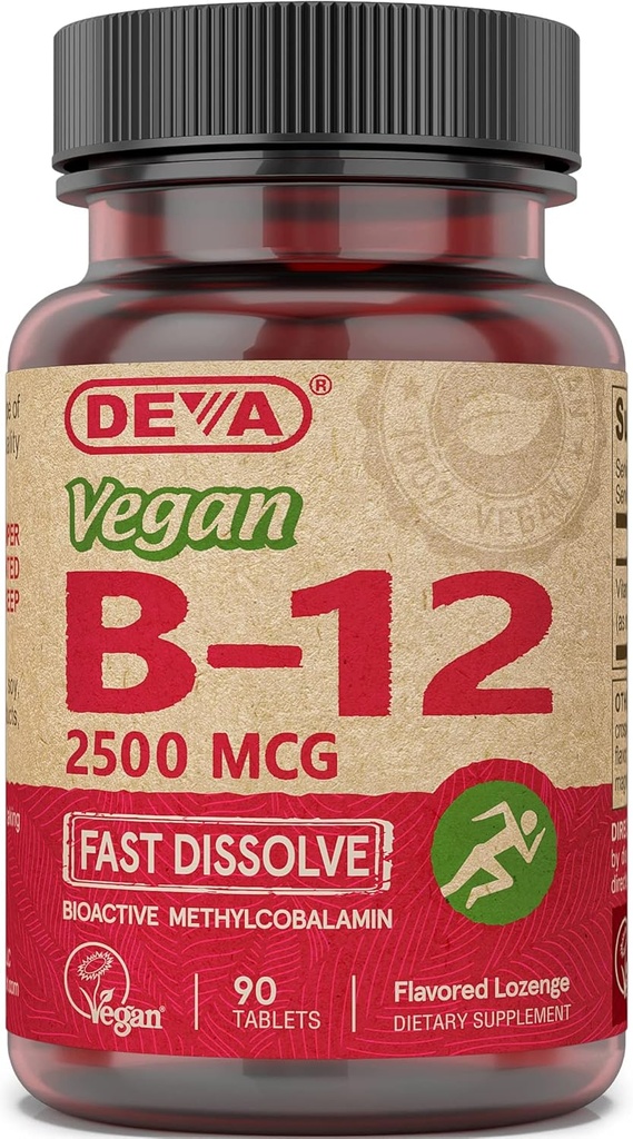 DevaビーガンビタミンB-12、高効力2500 mcg B12、高速分解、サブリンガル、90錠(パック3)