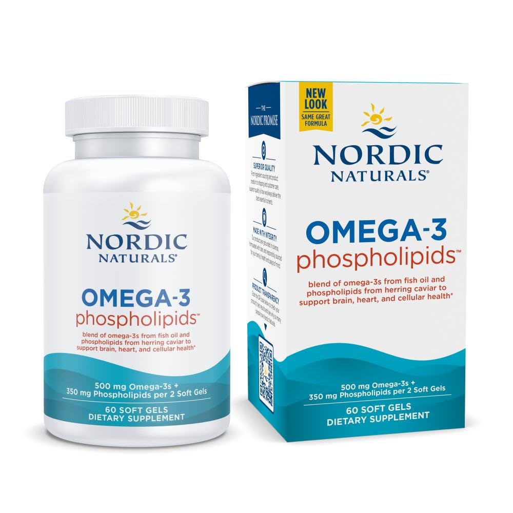 Nordic Naturals Omega-3 Phospholipids, Unflavored - 60 ソフトジェル - 500 mg Omega-3 & 350 mg リン脂質 - 心臓と脳の健康 - 小さく、簡単に飲みやすいソフトジェル - Non-GMO - 30 サービング