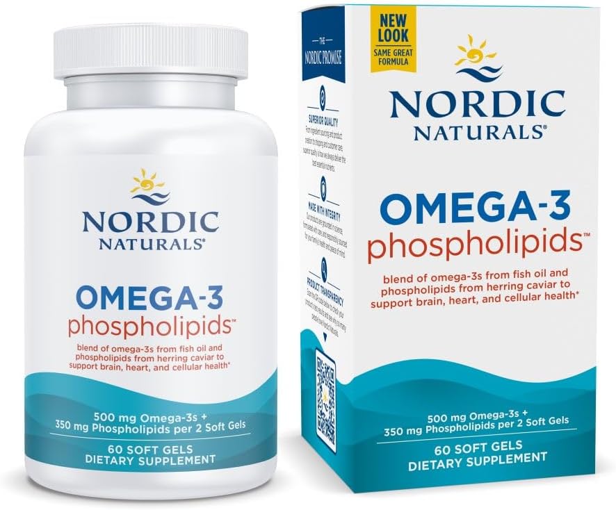 Nordic Naturals Omega-3 Phospholipids, Unflavored - 60 ソフトジェル - 500 mg Omega-3 & 350 mg リン脂質 - 心臓と脳の健康 - 小さく、簡単に飲みやすいソフトジェル - Non-GMO - 30 サービング