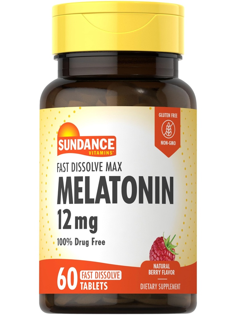 サンダンスメラトニン12mg | 60高速解体錠 | 天然ベリー風味 | ベジタリアン・非GMO・グルテンフリー対応サプリメント