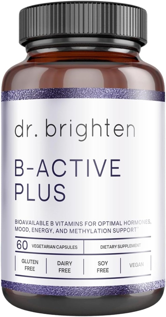 Dr. Brighten B-Active Plus - エネルギー、代謝、心臓の健康、改善された記憶のためのビーガンBビタミンサプリメント - 60カプセル