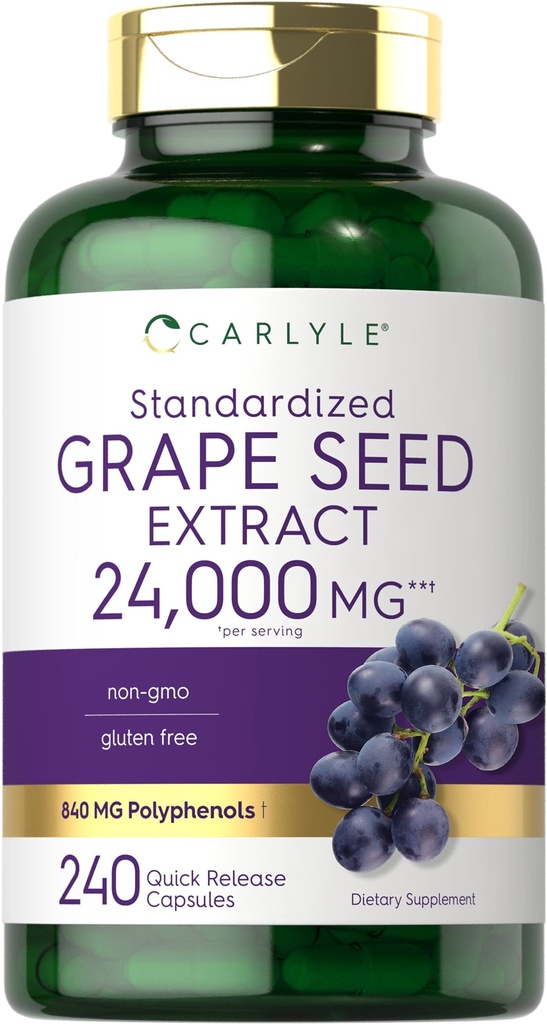 カーライルグレープシードエキス 24,000 mg相当 240カプセル | 最大強度標準化エキス | 非GMO、グルテンフリー