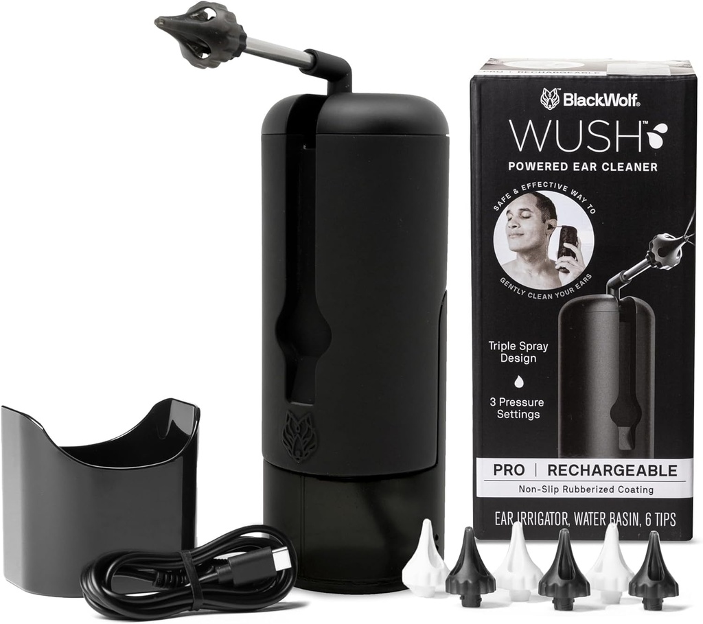 黒いWolf-のデラックス水力の耳の洗剤によるウーシュプロ-安全及び有効な電気三重のジェット機のストリーム3の圧力設定 耳のワックスの取り外しのキット-防水USBの再充電可能な