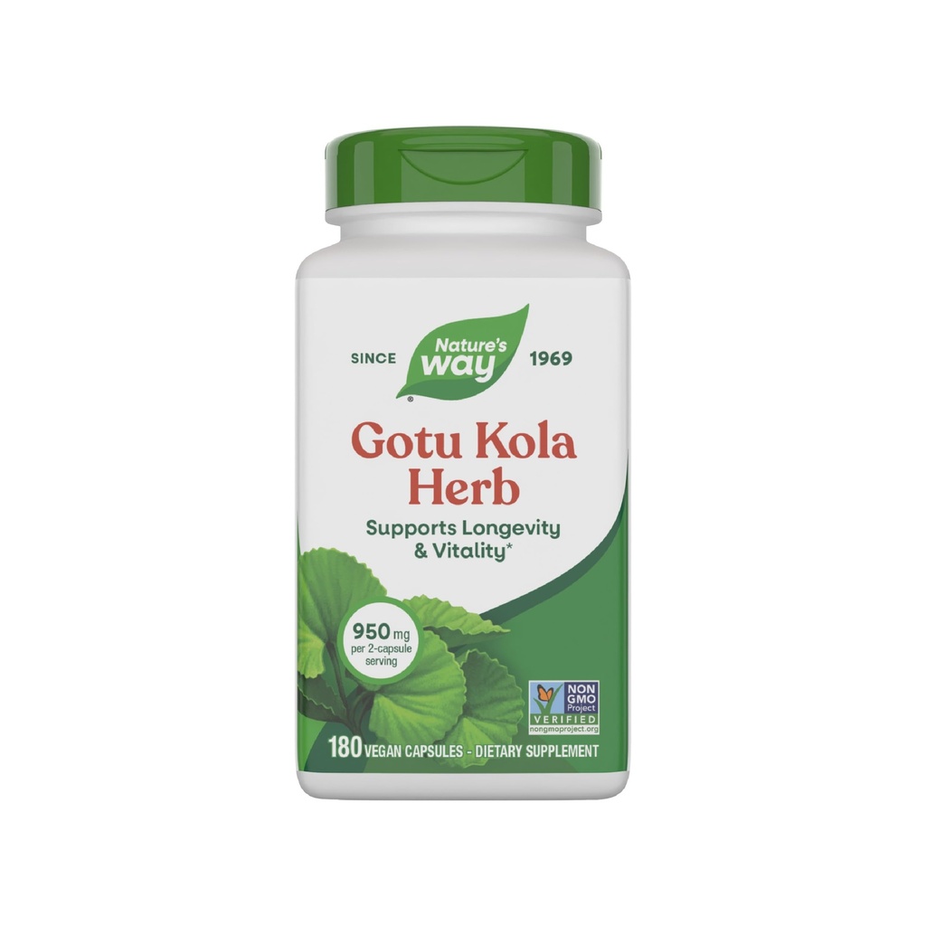 Nature's Way Gotu Kola Herb、サポート長寿とバイタリティ*、950 mg / 2-カプセルサービング、非GMOプロジェクト検証、180カプセル(5月パッケージ)