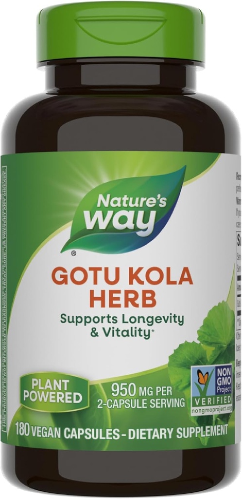 Nature's Way Gotu Kola Herb、サポート長寿とバイタリティ*、950 mg / 2-カプセルサービング、非GMOプロジェクト検証、180カプセル(5月パッケージ)