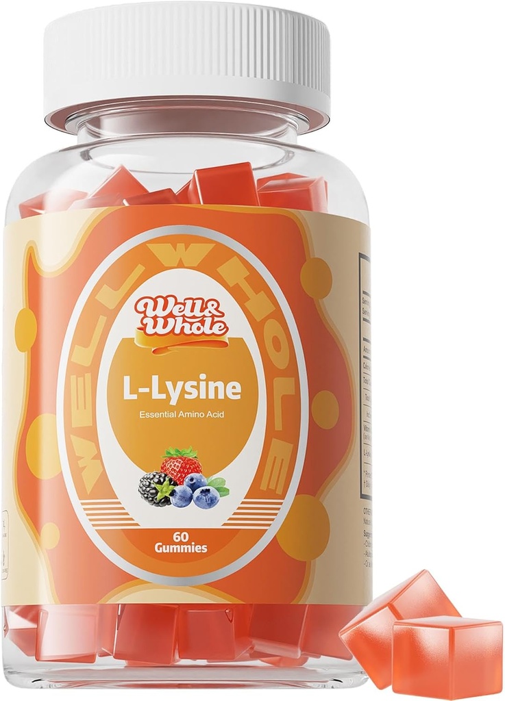 L-Lysine Gummies 1000mg - L-Lysine Supplements for Kids and Adults - Lip and Cold Sore* Support for Women - Chewable Lysine Gummies with Vitamin B12 - Vegan, Non GMO, Gluten-Free, 60 Counts
