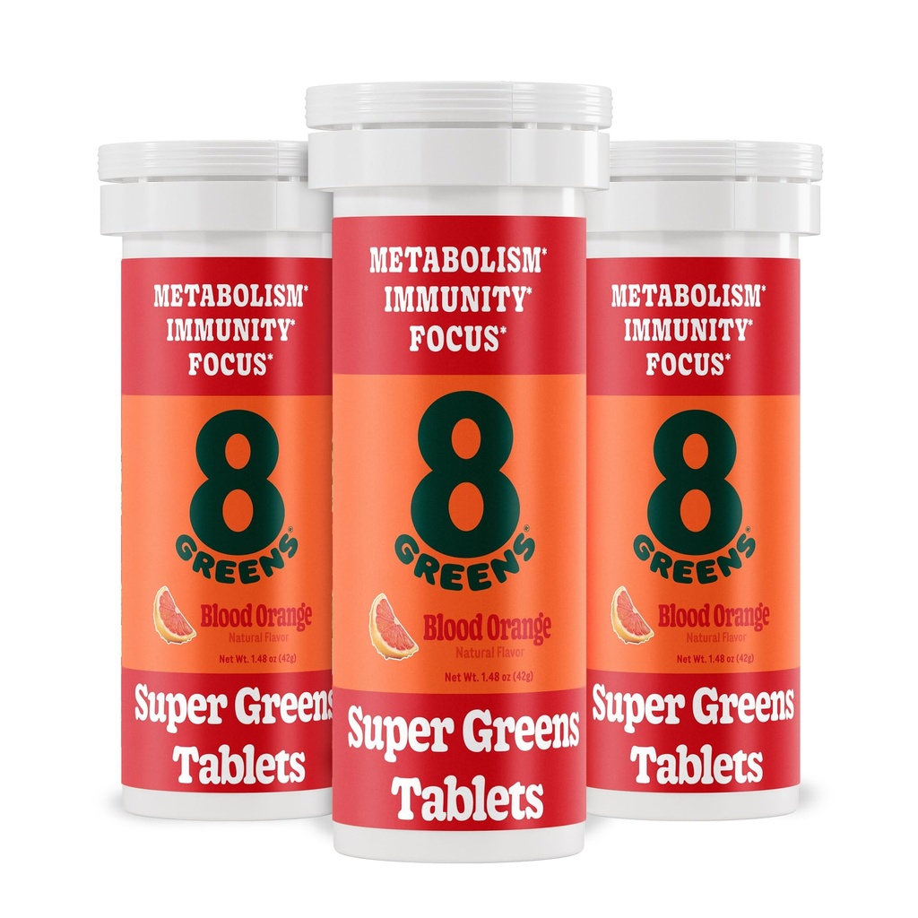 8GreensのSupergreensのタブレット 極度の緑の粉のSuperfoodのタブレット、Metabolismの免除及び焦点、毎日緑のEffervescentのタブレット、有機性:アロエVera、Spirulina、Chlorella、血のオレンジ、30のサービング