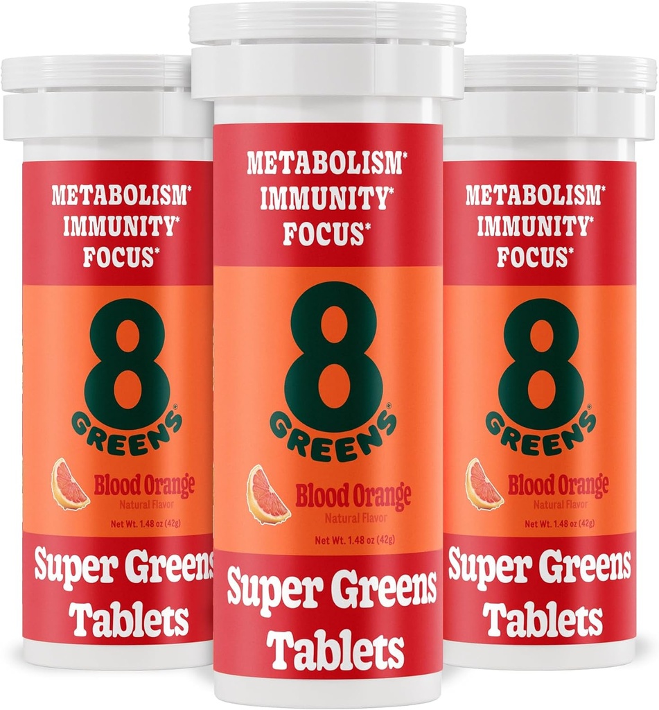 8GreensのSupergreensのタブレット 極度の緑の粉のSuperfoodのタブレット、Metabolismの免除及び焦点、毎日緑のEffervescentのタブレット、有機性:アロエVera、Spirulina、Chlorella、血のオレンジ、30のサービング