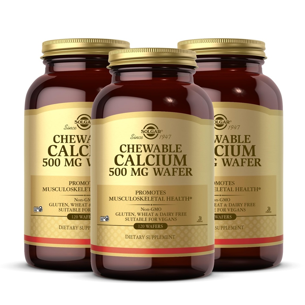 ソルガーChewableカルシウム500mg - 120ウェーハ、3のパック - 筋骨格の健康を促進 - 非GMO、ビーガン、グルテンフリー、小麦&乳製品無料、コシャ - 180 Totalサービング