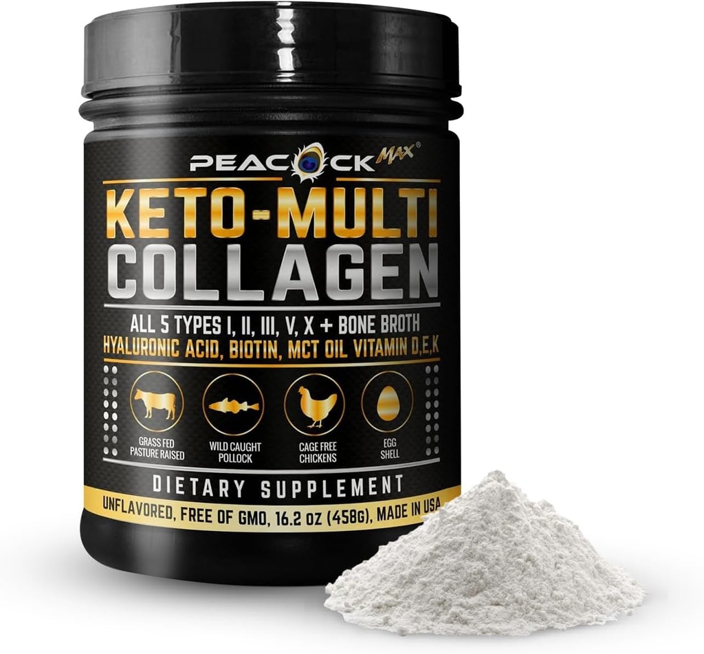 Ketoの多コラーゲンのペプチッド16.2のoz - 5つのタイプが付いている骨の臭気蛋白質の粉、皮、接合箇所、毛及び釘のためのMCTオイル及びBiotin、Unflavoredコラーゲンの粉