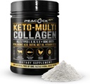Ketoの多コラーゲンのペプチッド16.2のoz - 5つのタイプが付いている骨の臭気蛋白質の粉、皮、接合箇所、毛及び釘のためのMCTオイル及びBiotin、Unflavoredコラーゲンの粉