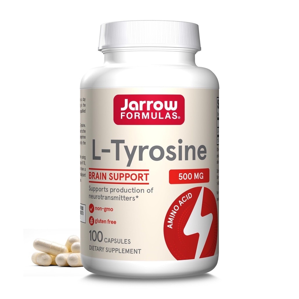 Jarrow Formulas® L-チロシン500mg、サプリメント、脳の健康サポートのためのアミノ酸サプリメント、100カプセル、100日の供給
