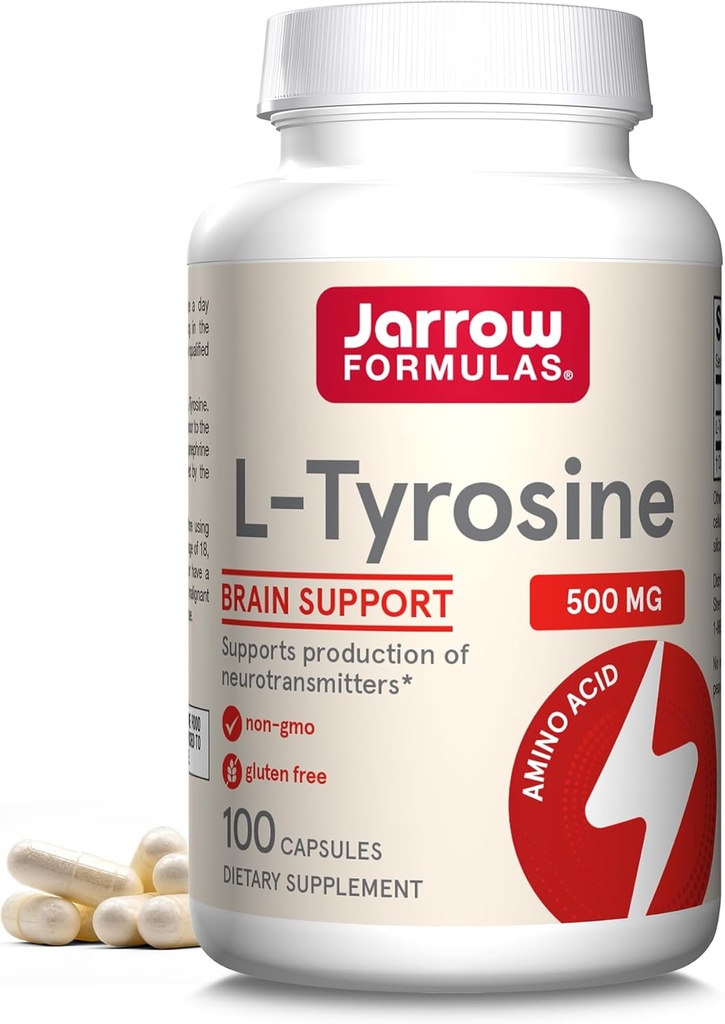 JarrowフォーミュラL-チロシン500mg、サプリメント、脳の健康サポートのためのアミノ酸サプリメント、100カプセル、100日の供給