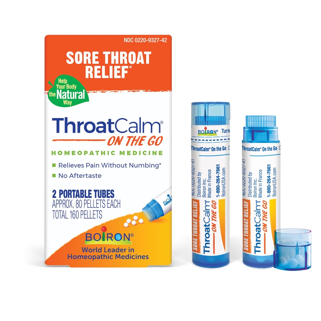Boiron ThroatCalm On the Go Travel Essentials with Sore Throat、Scratchy、Red、Dry Throat、Hoarseness - 2 カウント(160 ペレット)