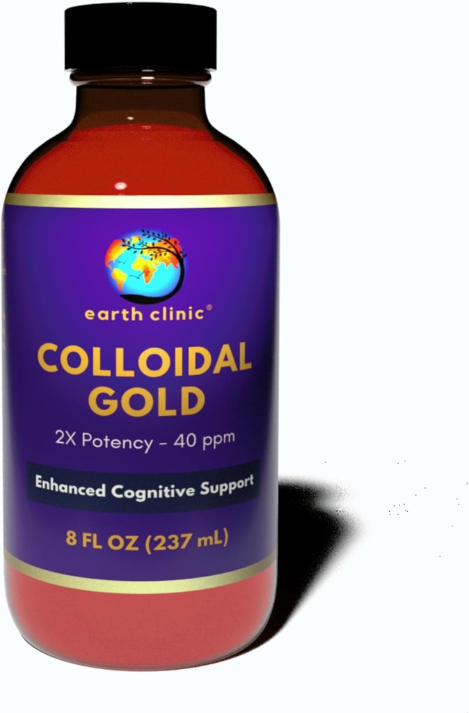 地球クリニック® コロイダルゴールド - 2X コンセントレート 40 ppm, 8 fl oz アンバーボトル強化脳の健康と認知サポート