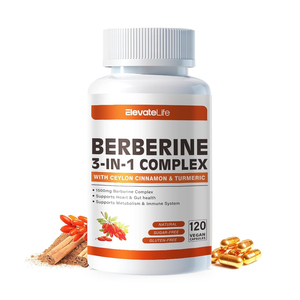 ElevateLife Berberineの補足 - サービングごとのBerberine 1500mg、120のカプセル- Berberine HCI - Berberineのプラス-プラスの純粋な真のCeylonのシナモン、Berberine HCIの根は丸薬を補います