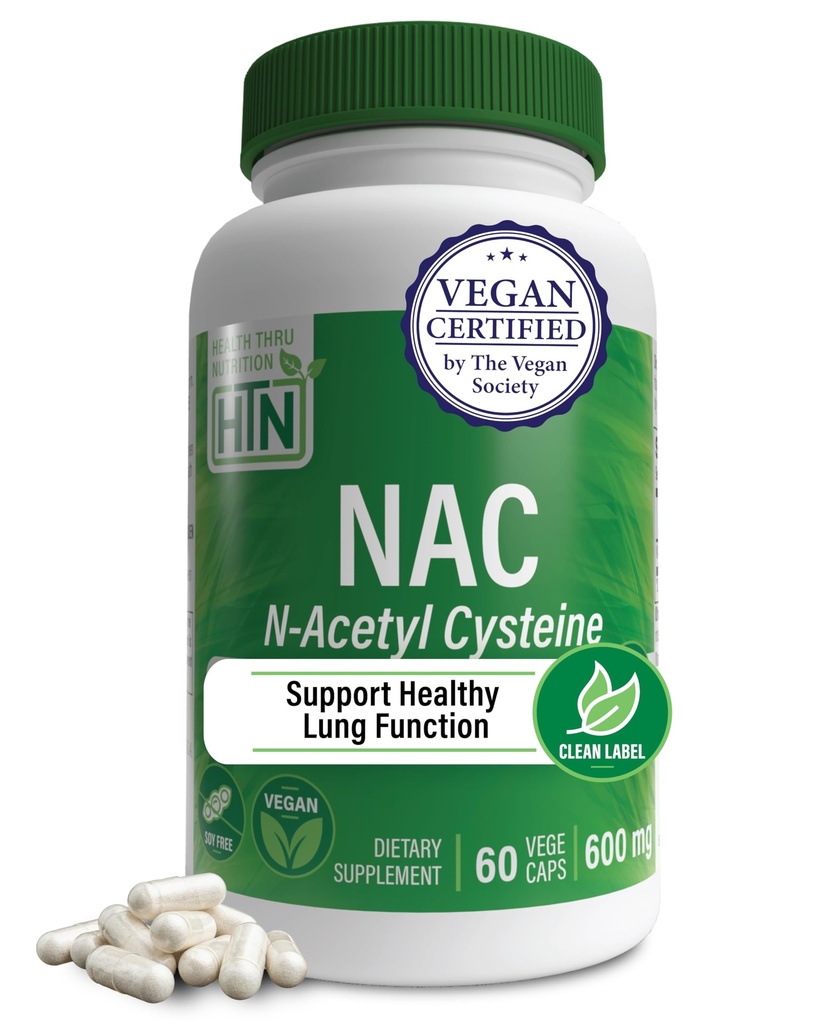 健康スロー栄養 NAC N-アセチル-Cysteine 600mg 60カプセル | 完全菜食主義者認定 | 健康肺、肝臓機能、細胞の健康をサポート | GMO大豆&グルテンフリー
