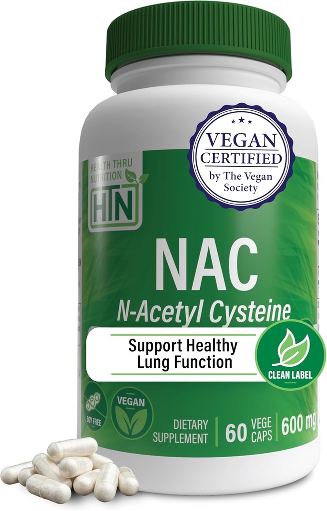 健康スロー栄養 NAC N-アセチル-Cysteine 600mg 60カプセル | 完全菜食主義者認定 | 健康肺、肝臓機能、細胞の健康をサポート | GMO大豆&グルテンフリー