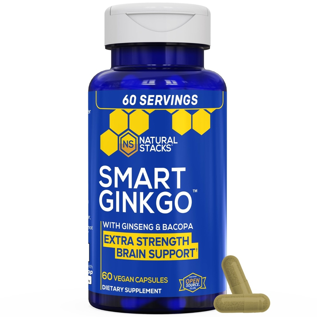200mgのPanaxのGinseng及び200mg Bacopa Monnieriの自然なSTACKSのGinkgoのBilobaの補足-頭脳の健康サポートのための韓国のGinseng - 60のGinkgoのBilobaのカプセル