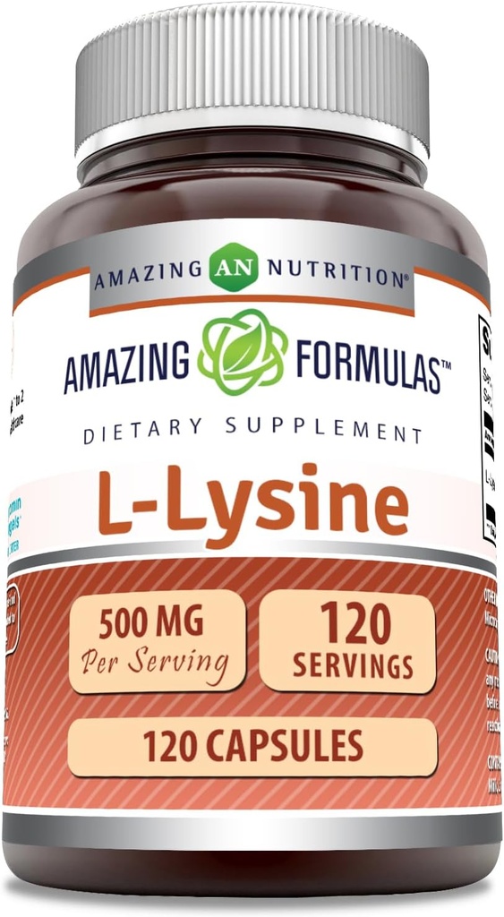 Amazing Formulas L-Lysine 500 mg Capsules Amino Acid Supplement | Non-GMO | Gluten Free | Made in USA (120 Count)