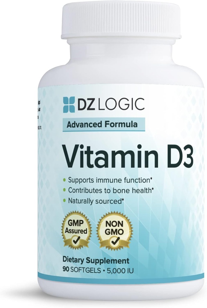 Dzuganの高度なビタミンD3フォーミュラ :: 非GMO、グルテンフリー、GMP認証 :: 90 Softgels 5,000IU :: 免疫機能、骨の健康