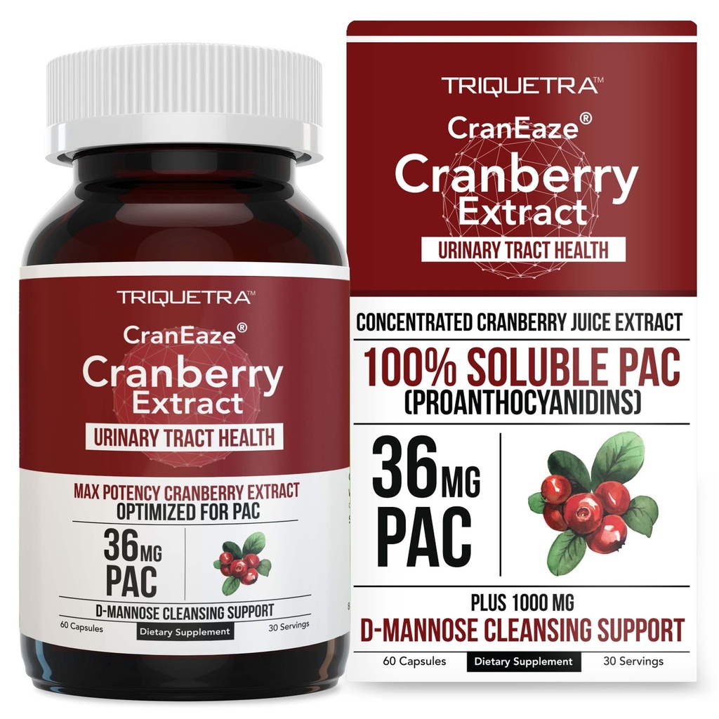 CranEaze®:クランベリージュースエキスプラスD-Mannose - 36mg PAC、100%溶性PAC - 尿路の健康をサポート - 女性、UTIクランベリーサプリメントのための最も効果的なクランベリーピル - 60カプセル