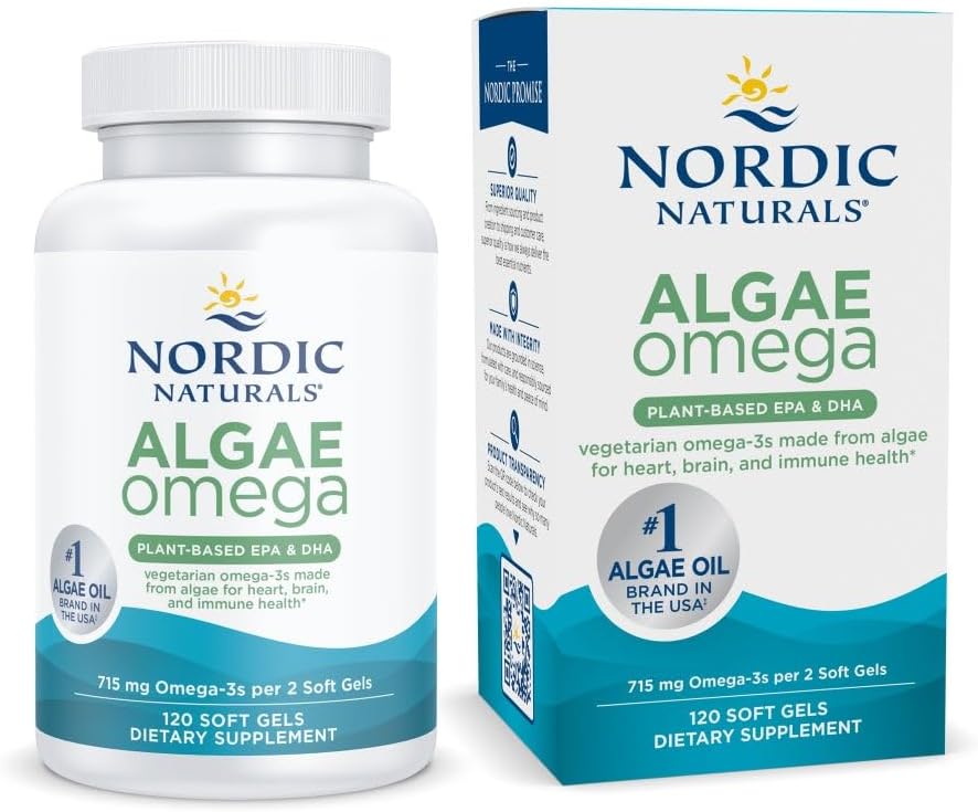 Nordic Naturals Algae Omega - 120 ソフトジェル - 715 mg Omega-3 - 認定ビーガン藻油 - 植物ベースのEPA&DHA - 心臓、目、免疫&脳の健康 - 非GMO - 60 サービング