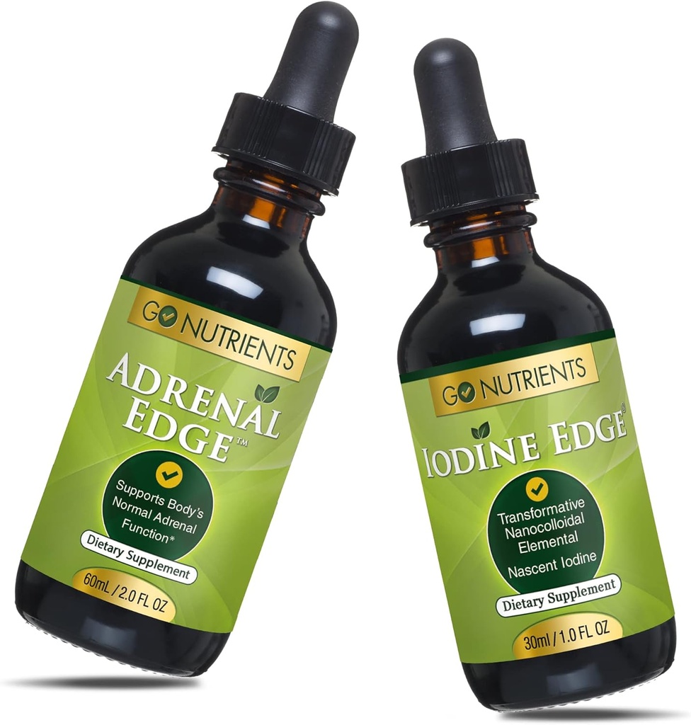 Go Nutrients Adrenal Edge & Nascent Iodine Supplement | High Potency Liquid Drops - Non-GMO、グルテンフリーのイオダインエッジサプリメント | エネルギー&疲労サプリメント Cortisol Manager 液体ドロップ