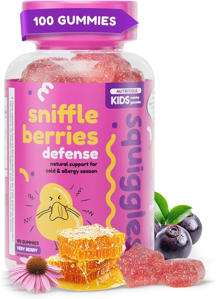 Squiggles Sniffle Berries Elderberry Gummies with Bee Propolis & Echinacea, Kids Immune Booster, Propolis Gummies for Health, Toddler Vitamins for Immune Support, Tasty Chewy Gummy (100 カウント)
