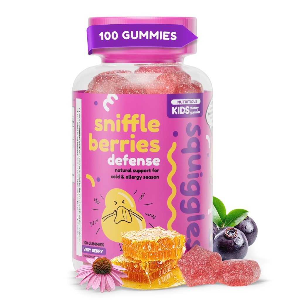 Squiggles Sniffle Berries Elderberry Gummies with Bee Propolis & Echinacea, Kids Immune Booster, Propolis Gummies for Health, Toddler Vitamins for Immune Support, Tasty Chewy Gummy (100 カウント)