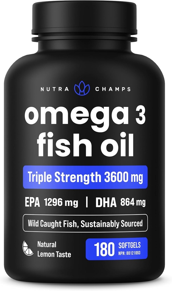 トリプルフォースオメガ3フィッシュオイル3600mg | EPA&DHA | 180Softgels | ブルプレスフィッシュオイルサプリメント | ワイルドキャッチ | 2100mg以上のオメガ3脂肪酸サプリメント | 天然レモン風味オメガ3ピル
