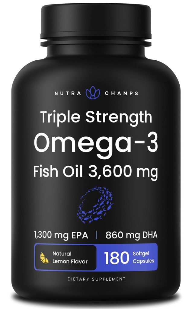 トリプルフォースオメガ3フィッシュオイル3600mg | EPA&DHA | 180Softgels | ブルプレスフィッシュオイルサプリメント | ワイルドキャッチ | 2100mg以上のオメガ3脂肪酸サプリメント | 天然レモン風味オメガ3ピル