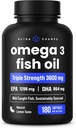 トリプルフォースオメガ3フィッシュオイル3600mg | EPA&DHA | 180Softgels | ブルプレスフィッシュオイルサプリメント | ワイルドキャッチ | 2100mg以上のオメガ3脂肪酸サプリメント | 天然レモン風味オメガ3ピル