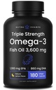 トリプルフォースオメガ3フィッシュオイル3600mg | EPA&DHA | 180Softgels | ブルプレスフィッシュオイルサプリメント | ワイルドキャッチ | 2100mg以上のオメガ3脂肪酸サプリメント | 天然レモン風味オメガ3ピル