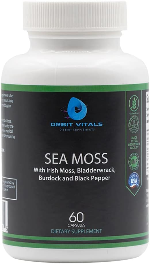 Sea Moss with Irish Moss Burdock Root Bladderwrack & Black Pepper - Nutrients-Rich Superfood for Immune, Digestive, Joint, Skin Health - Vegan, Non-GMO - 60 Irish Moss Capsules, Made in USA