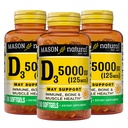 MASON NATURALビタミンD3 125 mcg(5000 IU) - 全体的な健康をサポートし、魚の肝臓油、50 Softgels(3)から骨と筋肉を強化します