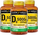 MASON NATURALビタミンD3 125 mcg(5000 IU) - 全体的な健康をサポートし、魚の肝臓油、50 Softgels(3)から骨と筋肉を強化します