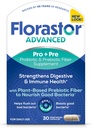Florastor Select Pro+Pre 女性と男性のための毎日のプロバイオティックとプレバイオティックサプリメント, 優れた細菌をブーストします。, 糖質ボラジ CNCM I-745 (30 カプセル) (パック 1)