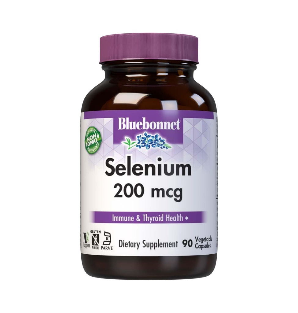 Bluebonnetセレン200mcgカプセル(L-セレノメチニン) - 強力な抗酸化剤サポート - アミノ酸複合セレニウムサプリメント女性&男性 - ビーガン、非GMO、グルテンフリー - 90野菜カプセル