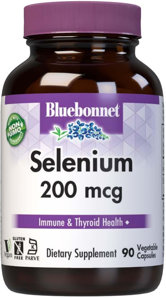 Bluebonnetセレン200mcgカプセル(L-selenomethionine) - 強力な抗酸化剤サポート - アミノ酸複合セレニウムサプリメント女性&男性 - ビーガン、非GMO、グルテンフリー - 90野菜カプセル