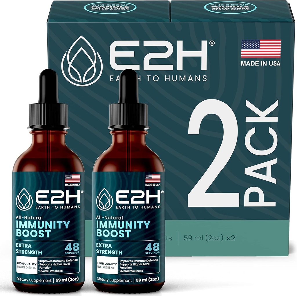 E2H Advanced Immune Defense Supplement - All-Natural Immune Booster - Immune Support Supplements Drops - Contains Holy Basil, Papaya Leaves and Red Banded Polypore - Non-GMO, Vegan (2 Bottles)