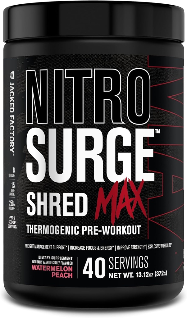 ジャック工場 Nitrosurge シュレッドマックスプレワークアウト - 男性と女性のための高性能のサーミオンプレワークアウトパウダー - L シトルリン、アセチル L カルニチン、有機カフェイン - 40 サービング、スイカピーチ