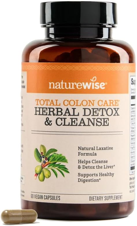 Naturewise Total Colon Care Herbal Cleanse - プレバイオティクス、植物、および抗酸化剤 - 定期的な腸の動き、消化、腸の健康 - ビーガン、グルテンフリー、非GMO - 60カプセル[2ヶ月の供給]