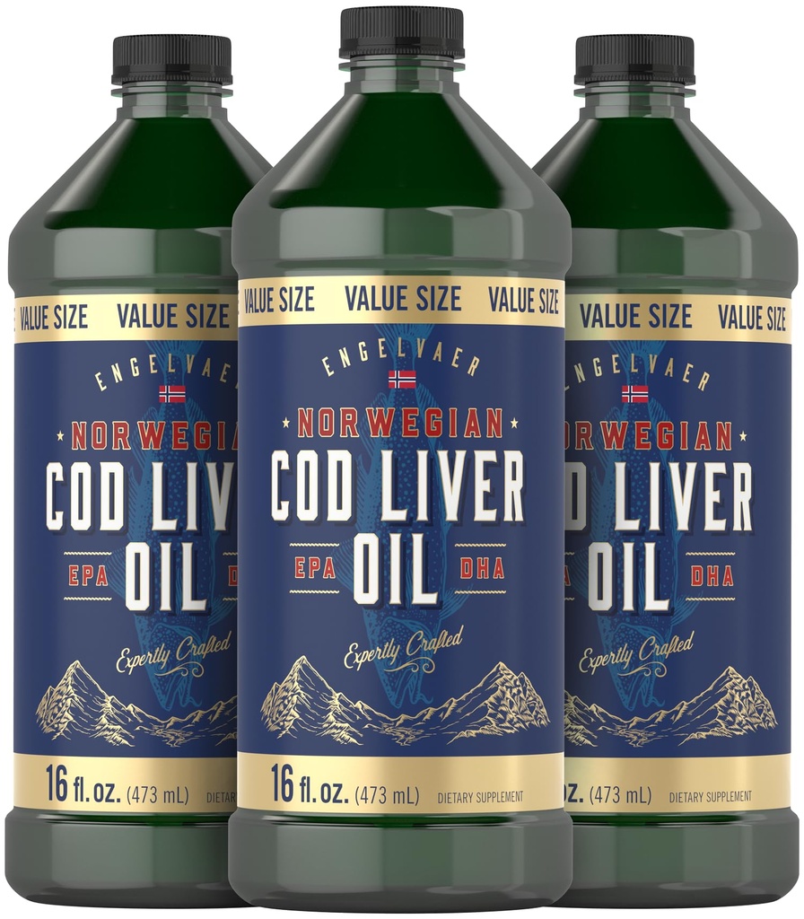 カーライルノルウェー産タラ肝油 | 16oz | 3本パック | 液体不燃魚油サプリメント | 非GMO、グルテンフリー