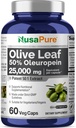 NusaPure Olive Leaf 50:1 Extract, 500 mg Equivalent to 25,000mg - 50% Oleuropein Vegan/Vegetarian - Super Strength No Oil 60 Capsules