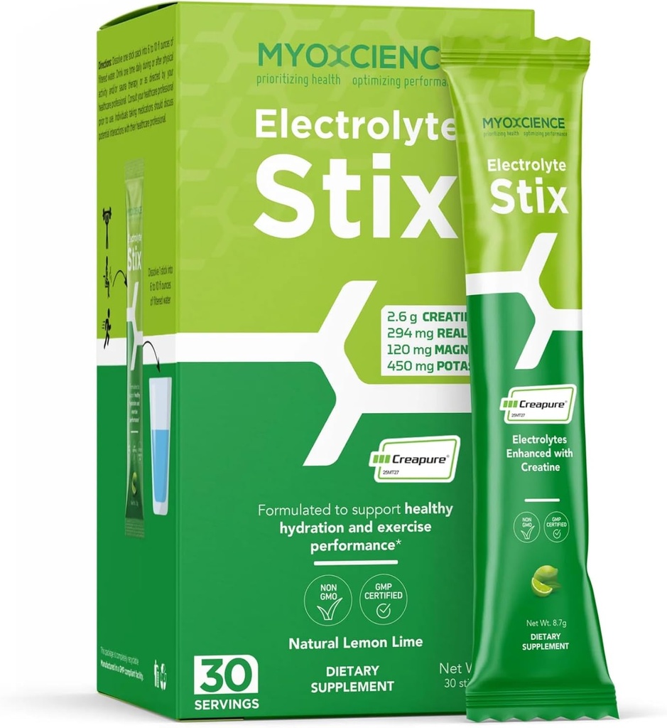 MYOXCIENCE 電解STIX | クレアチン電解液パウダー | エクササイズ・筋肉開発の回復(レモンライム味)(Stix 30 ct)
