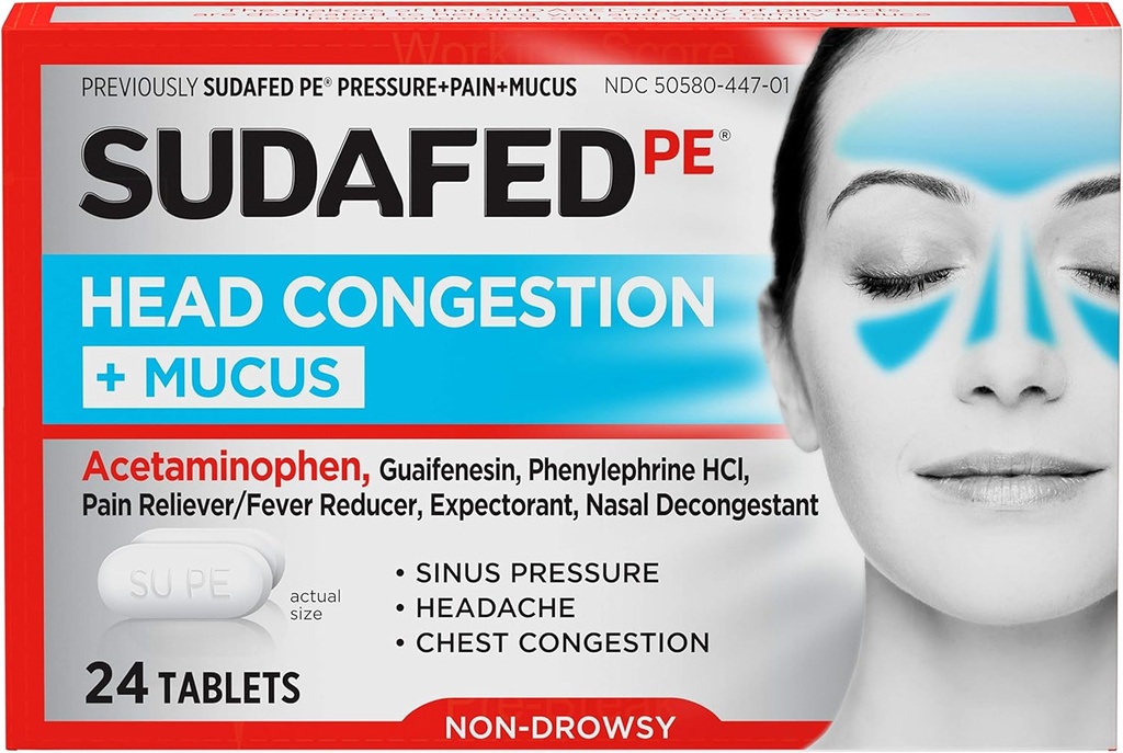 Sudafed PEの頭部の輻輳+マカスはSinus圧力、苦痛及び輻輳、24 ctのためのタブレットを錠剤にします