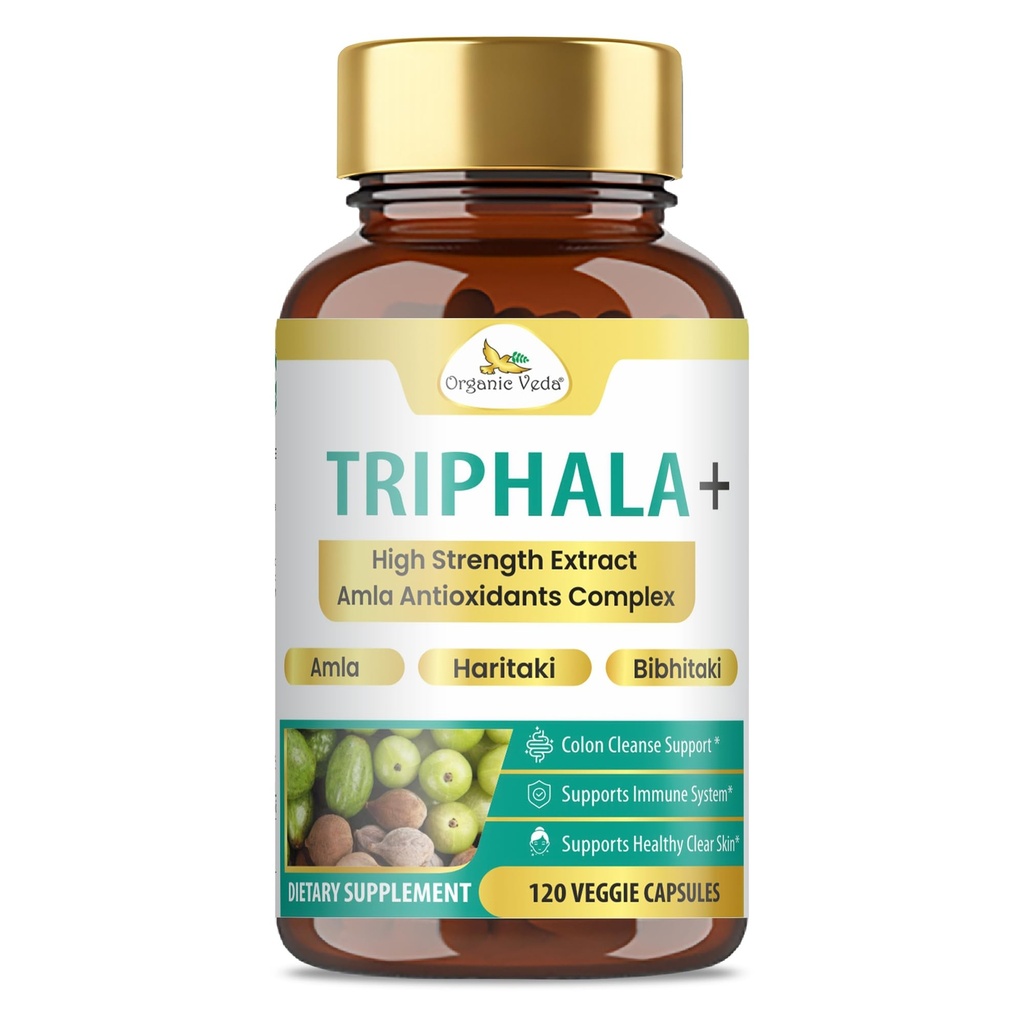 オーガニックVeda Triphalaカプセル - 天然ビタミンCの超集中アモラエキス有機性Triphalaサプリメント - コロンクレンズ、皮膚の発疹、免疫&消化 - 120ビーガンピル